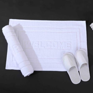 10pcs ราคาส่ง 45x70cm กันลื่น เสริมความหนา ซึมซับน้ำได้ดีและนุ่ม ผ้าเช็ดเท้าโรงแรม ผ้าฝ้าย100%