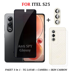 Paket 3IN1 For ITEL S25 Screen Guard Free Tempered Glass Camera & Garskin Carbon Anti Jamur- HOHA CASE