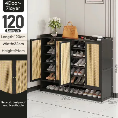AF Home Bamboo Shoe Cabinet Wooden With Rattan Door Breathable Bamboo/Wood Shoerack Storag Organizer 7 Layers