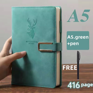 A5 Leather notebook with pen 416 Pages paper notepad big Thick cute college Notebook school supplies