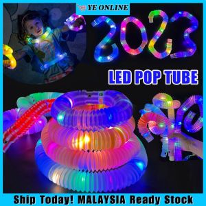 1 Pcs LED Pull and Stretch Tube Light Up Sensory Pop Tube Toy For Children Luminous Popping Sound Fidget Toy Party