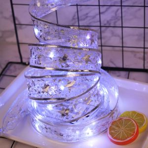 TaroBall 4M Ribbon Fairy String Christmas Lights Waterproof Copper Wire Ribbon Bows Lights for Party Weddings Holiday Christmas Tree Decorations