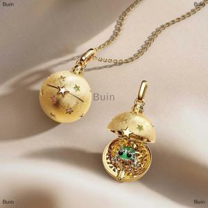[COD] Buin Retro Style Four-leaf Clover Heart-Shaped Frog Open And Close Circular Pendant Necklace Fashion Jewelry Accessories Gift