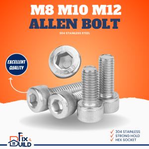 304 Stainless Steel M8 M10 M12 Allen Bolt Hexagonal Socket Flat Head Hex Cap screw Bolts/Nuts 16MM-80MM Thread Socket