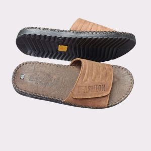 Dép nam quai ngang da bò DT021 đế đúc dẻo mỏng nhẹ may viền chắc chắn quai bản xé dán rời tiện lợi