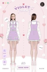 BLT BRAND การันตีเสื้อผ้าแบรนด์แท้ มินิเดรสสั้น สีม่วงแขนยาวสีขาว VIOLET HEART ใส่เที่ยวใส่ไปคาเฟ่