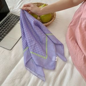 MAJESTICX Fresh And Simple Womens Scarf Purple Color Floral Retro Artistic Headscarves Trendy Korean-style Small Square Scarves