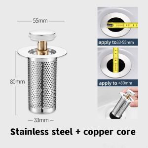Stainless Steel Pop-Up Anti-blocking Bounce Core Kitchen Sink Filter Stopper Universal Wash Basin Drain Filter Bathroom Hair Catcher