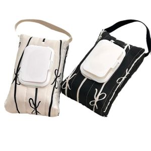VBBN INS Bowknot Paper Napkin Boxes Y2K Nordic Style Hanging Napkin Holder Universal with Handle Wet Wipes Container Bag Home Decoration