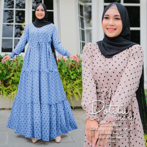 COD Longdress Jumbo Motif Polkadot Soft sleting Depan Busui Rempel Susun Lengan Karet Devino Style