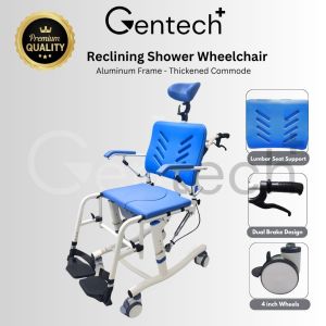Reclining Shower Wheelchair with Commode Adjust Height Bathroom Shower For Elderly Use