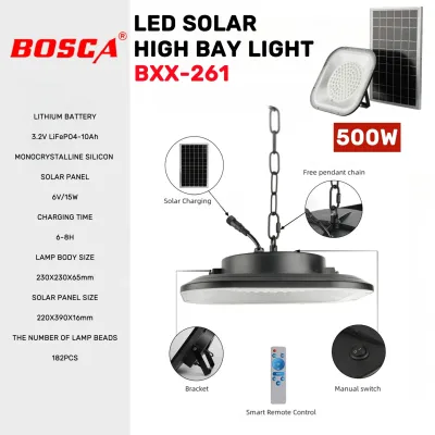 BOSCA 300W 500W Solar High Bay Light Outdoor LED Flood Light IP65 Waterproof With Remote Control BXX-261