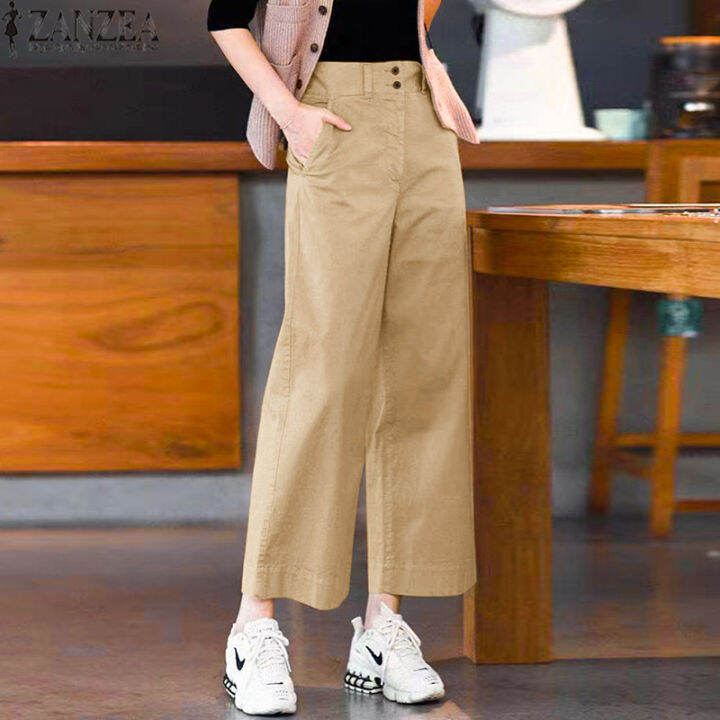 Celmia Zanzea Korean Style Womens Casual Loose Straight Pants New Fashion High Waist Loose