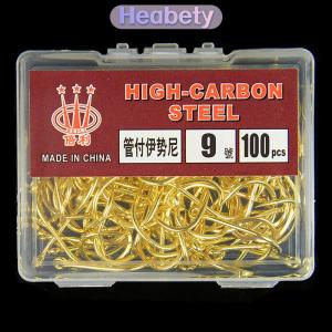 Heabety 100pcs hộp màu vàng với vòng ống trả iseini móc thép gai thép carbon cao biển Móc Câu Cá