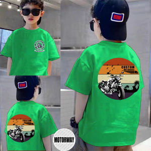 Boys and girls Mens and womens T-shirts featuring high-definition printed motorcycle racing patterns from MOTORWAY made of pure cotton short sleeves K530