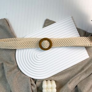 COOLSOOL Làm thủ công Thắt lưng phong cách Bohemian Khóa hình tròn Lưới dệt Thắt lưng bản rộng Thời trang Đan rỗng Thắt lưng bện Phụ kiện trang phục