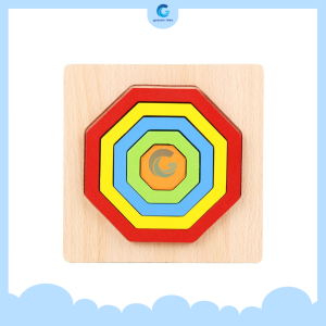 Puzzle 3D Geometri Mainan Kayu Fullcolor Belajar Macam Bentuk