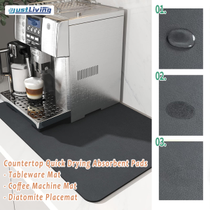 JustLiving Countertop Quick Drying Absorbent Pads Rectangle Diatomite Placemat Absorbent Draining Mat Sink Anti-Slip Pad Durable Cup Coaster Silicone Backed Kitchen Dining Table Heat Insulation Coffee Machine Pads