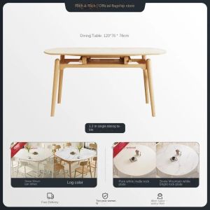 Extending Dining Table Modern Simple Variable Round Table Small Household Solid Wood Rock Slab Dining Table