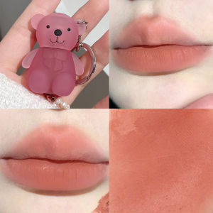 Grey Pink Lipstick Cute Bear Keychain Lip Mud Velvet Matte Lip Tint Red Lip Gloss Low Saturation Autumn Winter Lasting Lipstick