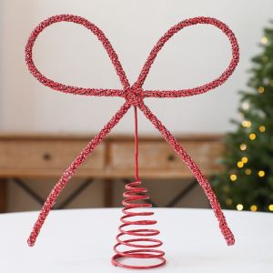 TEWUB Bow Shaped Christmas Tree Topper Metal Luxury Bow Tree Topper Traditional Aesthetic Glitter Finish Tree Top Decoration Indoor Decoration