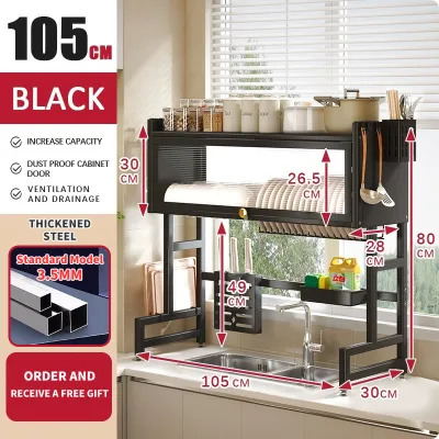Metallic Dish Cabinet Rack Dustproof Drain Rack With Cabinet Door Multi-functional Sink Rack