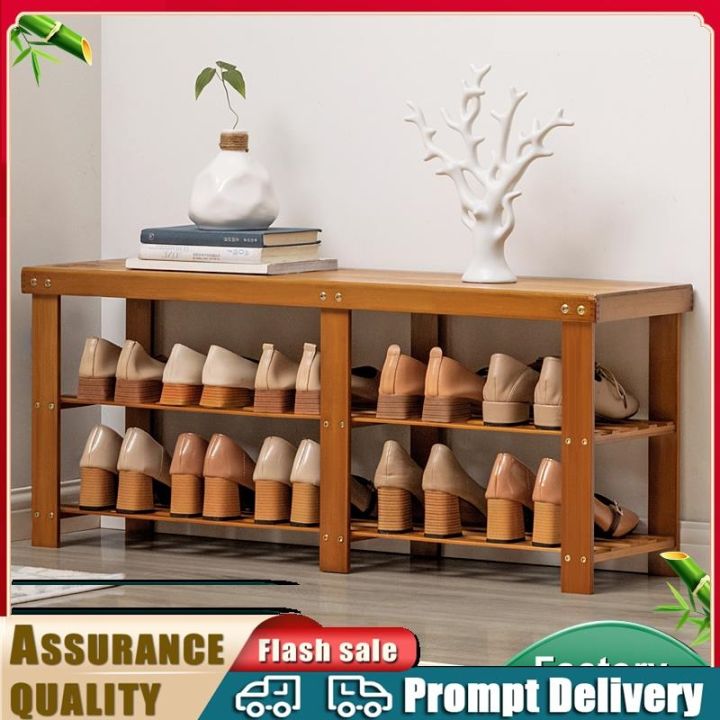 Bamboo Shoe rack Shoe Stool 100/70/50CM 2Layers Benches Holds 10 Pairs