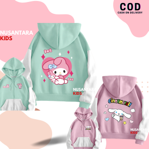 JAKET  SWEATER ANAK RESLETING ZIPPER CEWEK PEREMPUAN CINNAMOROLL DAN MELODI USIA 2-12 TAHUN