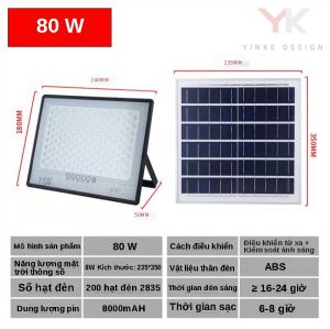 【Chuyển phát nhanh】Đèn LED ánh sáng đèn pha 80W den năng luong mat troi đen năng lượng mat troi đèn năng lượng mặt trời