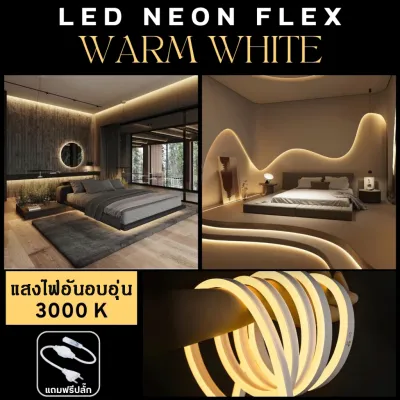 ไฟแถบนีออน Neon Flex LED ดัดงอได้ ยาว3/15/30ม สีสวยกันน้ำแรงดัน 220V เหมาะแก่การตกแต่งบ้าน ต่อปลั๊กให้พร้อมใช้งาน