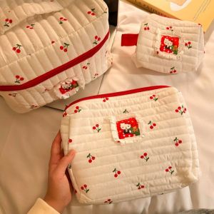 Women Kawaii Hello Kitty Makeup Bag Cosmetic Case Bag Portable Travel Bag Anime Girl Organizer Storage Portable Toiletry Bag