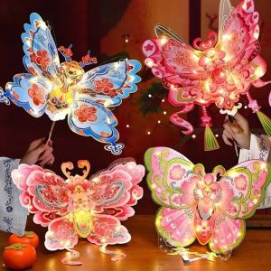 LIDIP Semi-finished Product Butterfly Lantern Material Kit Portable Led Traditional Flower Lantern New Design Ancient Style Handheld Glowing Lantern Mid-Autumn Festival