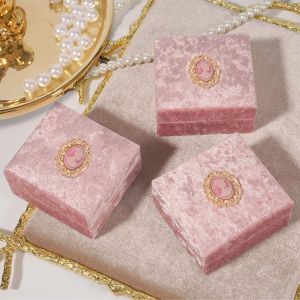 HENLI Exquisite Wedding Pendant Storage Pink Ring Holder Gift Packaging Box Ring Storage Case Necklace Box Pink Velvet Ring Box Jewelry Box