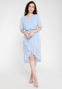 Krizia Wrap Frill Hem Midi Dress