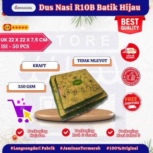 (50 Pcs) Box Dus Nasi Kotak R10B Motif Batik Hijau Premium - Ukuran 22x22x75 cm