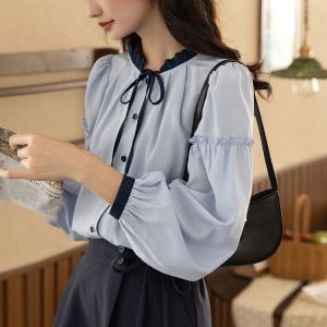 IELGY เสื้อแขนยาวผู้หญิงเสื้อสไตล์ฝรั่งเศสย้อนยุคแฟชั่นแบบใหม่ในฤดูใบไม้ร่วงหลวมเสื้อเก๋ไก๋สง่างาม