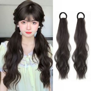SEJUE4373 Cute Sweet Daily Synthetic Hair Accessories Soft Wavy Girls Natural Ponytail Wig Cosplay Lolita Wig Long Curly Ponytail Heat Resistant Fiber