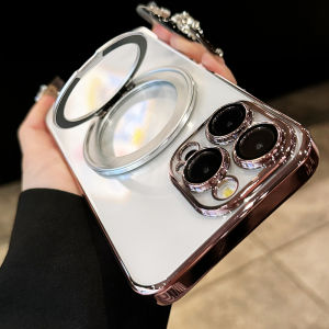 CrashStar ที่มีขาตั้ง MagSafe หมุนได้360 ° พร้อมเคสโทรศัพท์ฮาร์ดพีซีกันกระแทกเคลือบใส HD ฟิลม์นิรภัยสำหรับเลนส์สำหรับ iPhone 16 15 14 Pro Max Plus 13 12 11 Pro Max XR X XS Max 7 + 8 Plus ชาร์จไร้สายเคสใส่โทรศัพท์เคสโทรศัพท์แบบใส