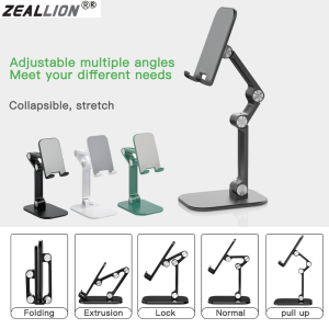 Zeallion Desk Mobile Phone Holder Mount For iPhone Samsung Huawei Oppo Vivo Xiaomi Smartphone Universal iPad Samsung Tablet Cell Phone Table Desktop Fold Holder Stand