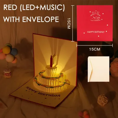 3D Birthday Card Pop-Up Birthday Greeting Postcards With Music and Light Cake Wish Cards Party Gifts