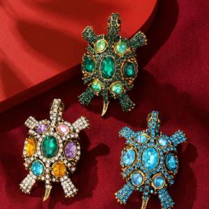 [fenggongshuode] Exquisite Vintage Rhinestone Turtle Brooches For Women Clothing Coat Jewelry Accessries Gifts