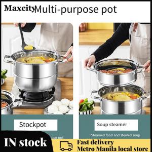【Fast delivery】 Premium 11 Inch Stainless Steel Steamer Pot with 3 Tiers and Heat-Resistant Handles for Steaming Vegetables and Seafood