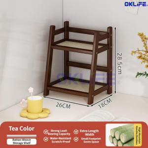 [OKLIFE®]Wooden 2-Tier Countertop Spice Rack Bamboo Kitchen Organizer Shelf for Small Space HDB Kitchen