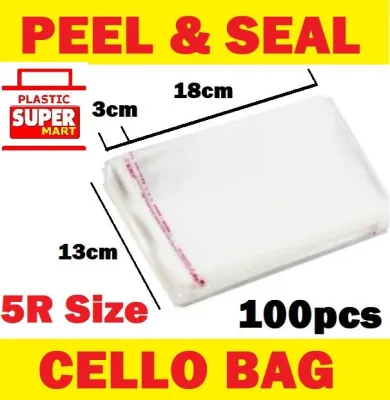 【5R = 13cm x 18cm】【100pcs/Pack】Clear Transparent Cello OPP Self Adhesive Peel Seal Poly Plastic Bags