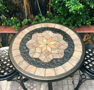 Bộ Bàn Ghế Ban Công Ngoài Trời Đúc Nhôm Mặt Gốm Caro - Bộ 1 bàn 4 ghế