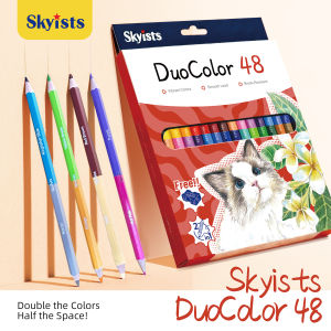 [SG Ready Stock] Skyists DuoColor 48 Colors Dual Tip Color Pencils Free Sharpener Smooth Safe Kids Art Supplies