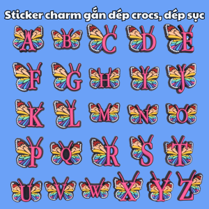 Sticker 2D Charm gắn dép sục mẫu C20 chữ A-Z cánh bướm