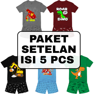 Paket Baju Kaos Tidur Setelan Piyama Lengan Pendek Anak Laki Laki Karakter Kartun Distro Cowok Lucu