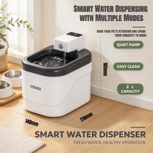 2L Cat Water Fountain Wireless Automatic Pets Water Fountain with Motion Sensor Quiet Pump Rechargeable Water Dispenser