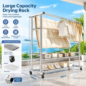 LIFEHOME Galvanized/Stainless Steel Portable Drying Rack  Double-Bar Freestanding Indoor Drying Rack